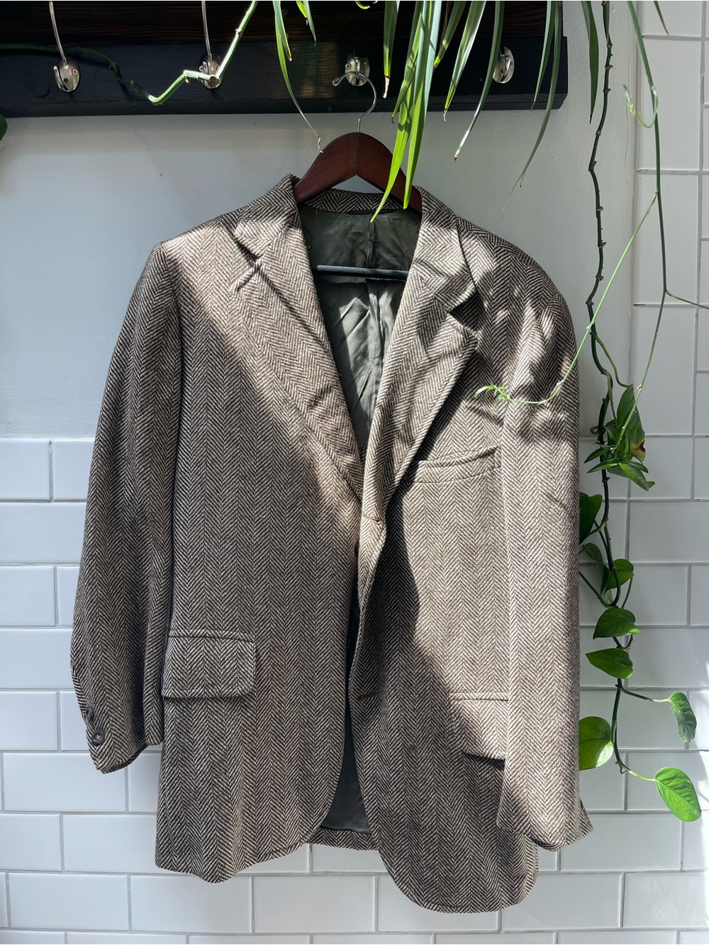 Men's Herringbone Brown Blazer - Classic Tailored Jacket